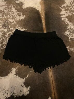 High-Waist Black Pom-Pom Trim Women's Shorts